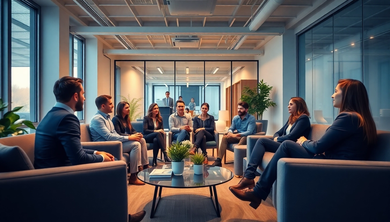 Entrepreneurs discussing Polonya'da Şirket Açmak in a modern office setting