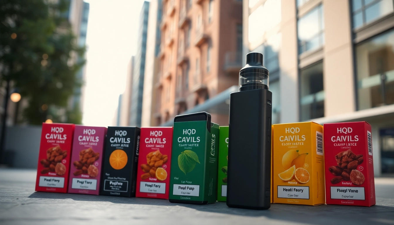 Purchase HQD Surv kaufen - showcasing a stylish HQD vape device with colorful flavor options on display.