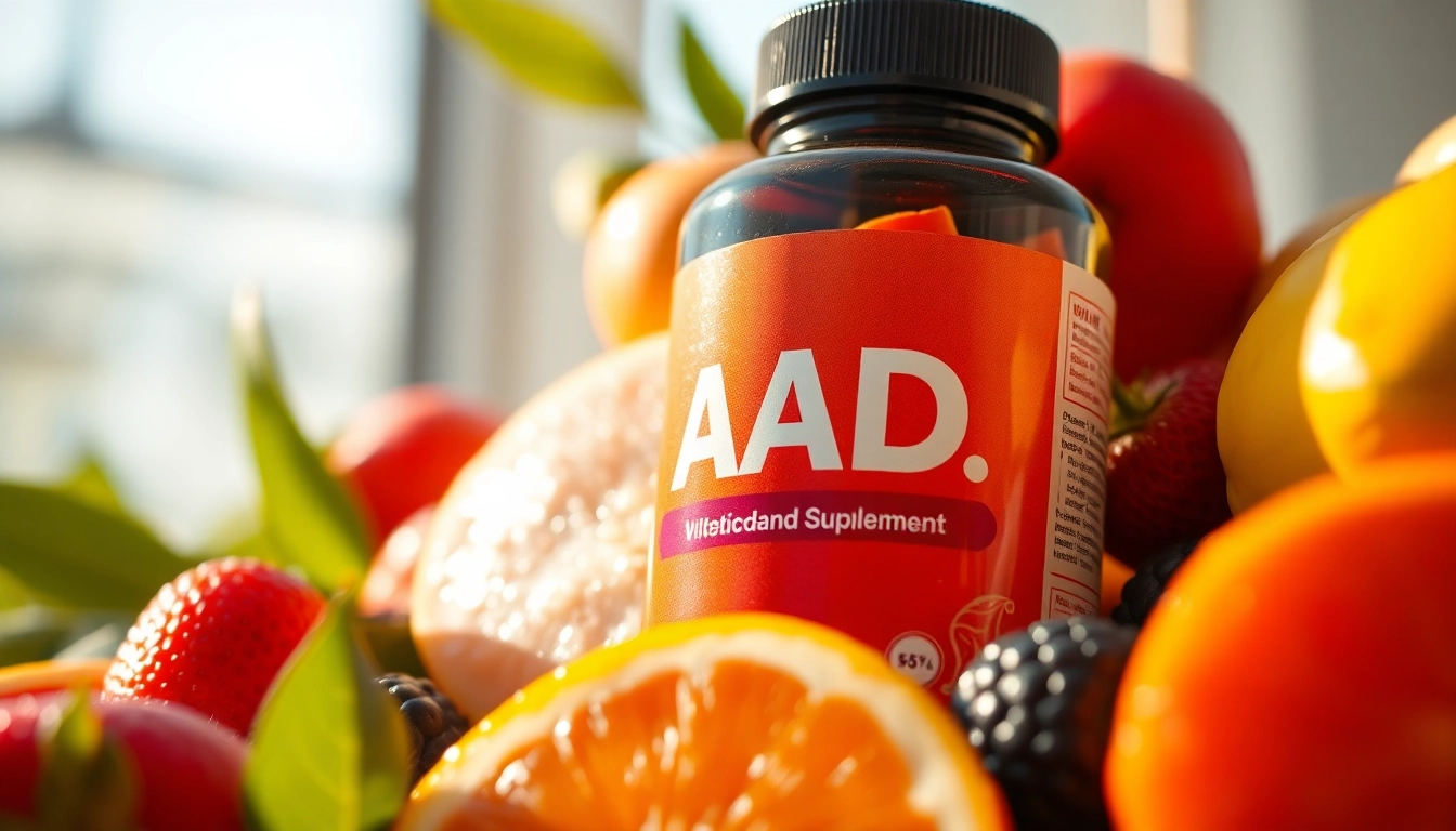 Elevate your vitality with a NAD Supplement bottle next to fresh fruits and morning light.