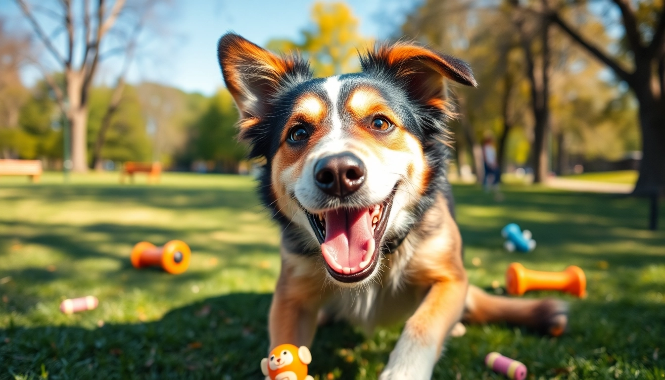 Kate's K9 Pet Care showcases a joyful dog playing in a sunny park, highlighting a playful environment.