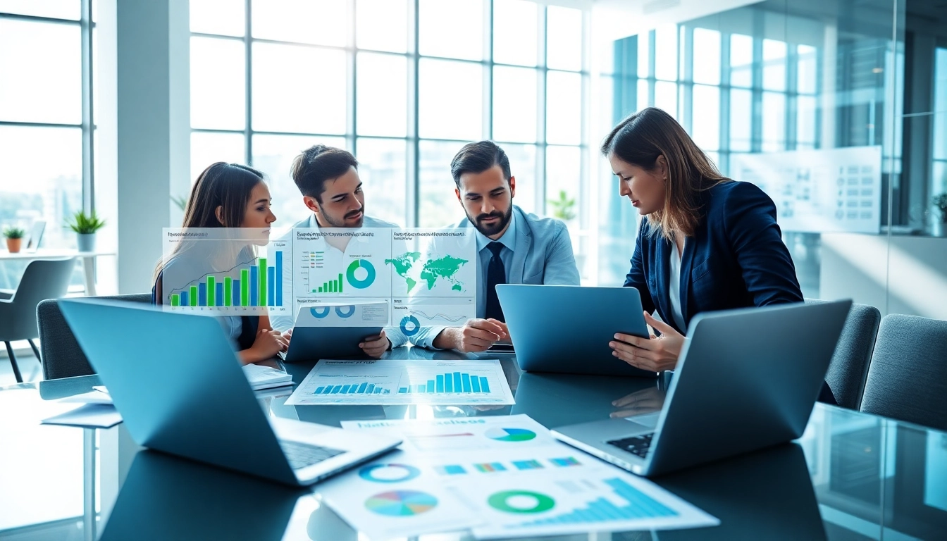 Find competitor customers while a business team analyzes data in a modern office.