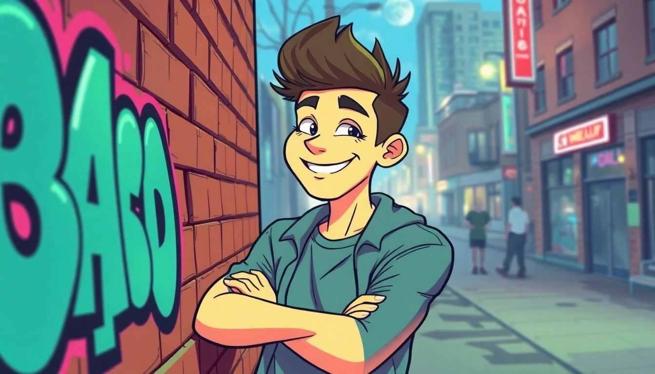 A playful based chad lindy meme character exuding confidence against an urban backdrop.