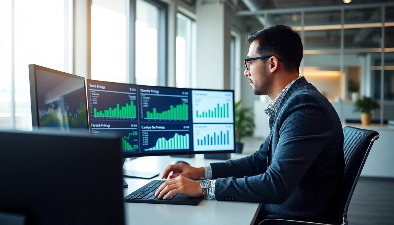 Engaging visual of a professional conducting a competitor pricing analysis amidst data charts.