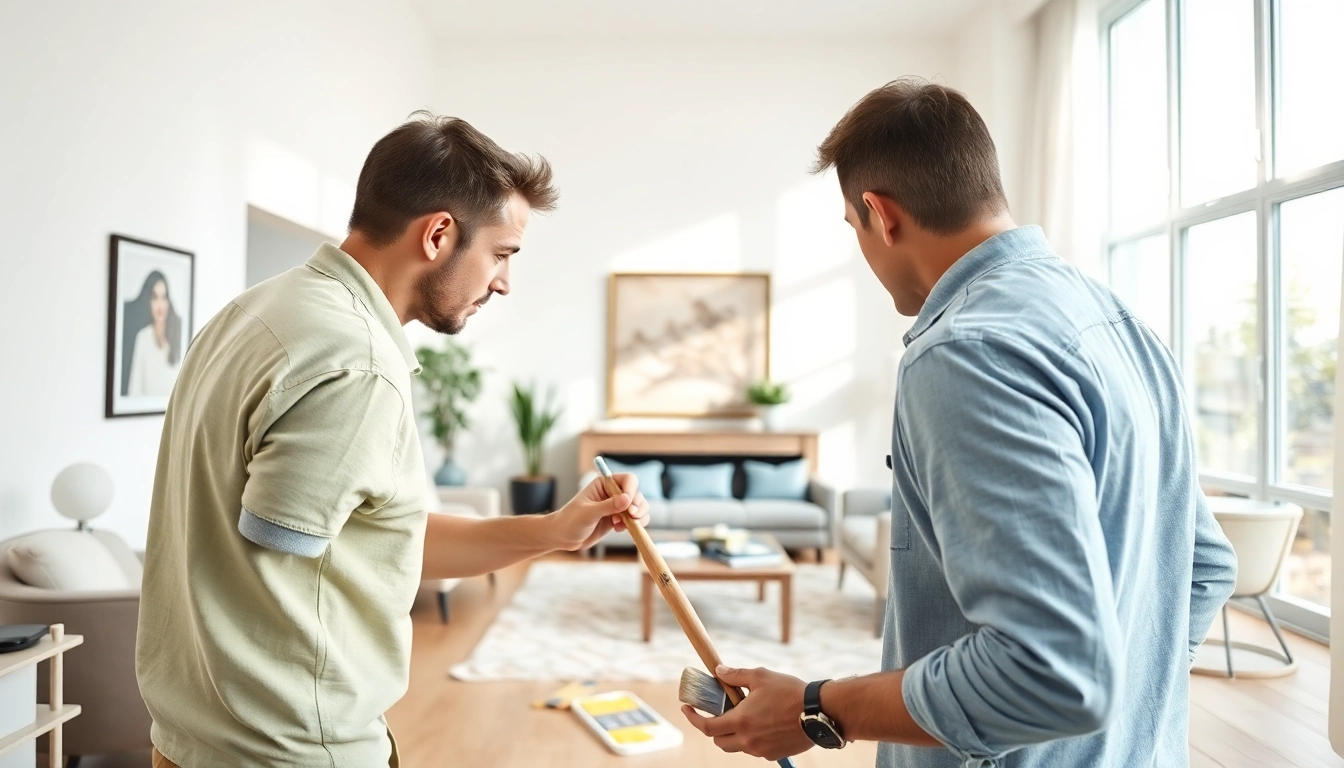 Professional applying interior painting techniques in a beautifully designed living room.