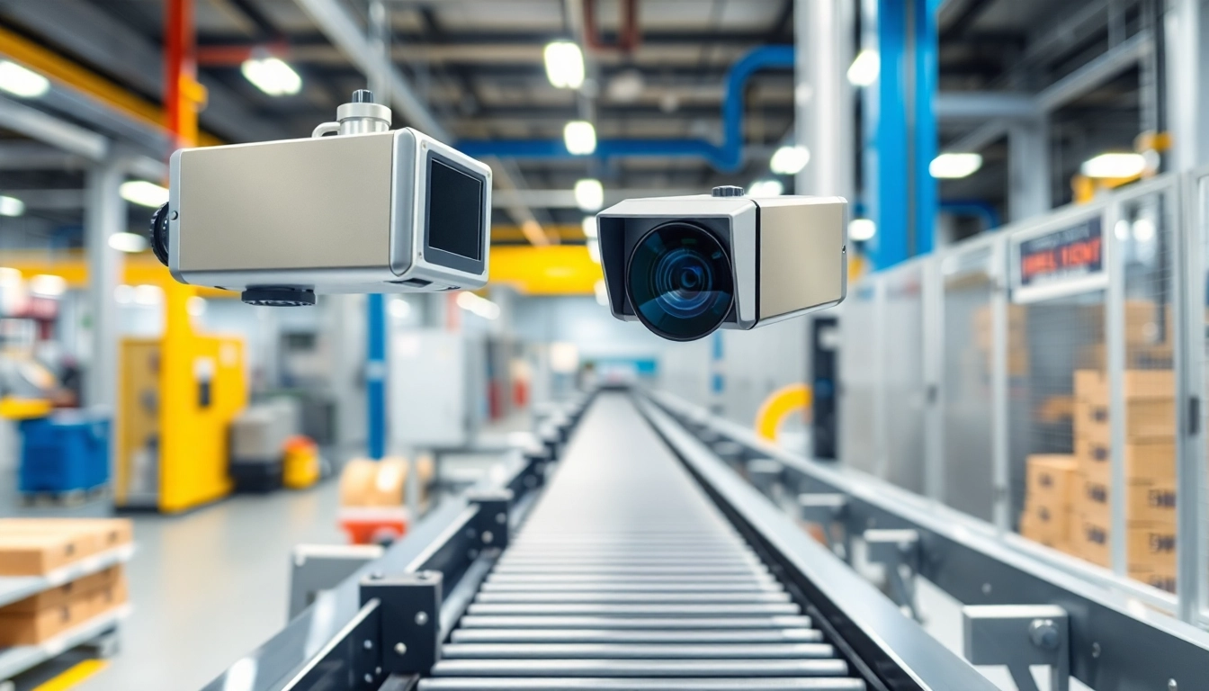 Machine vision system analyzing products in an industrial setup with bright, professional lighting.