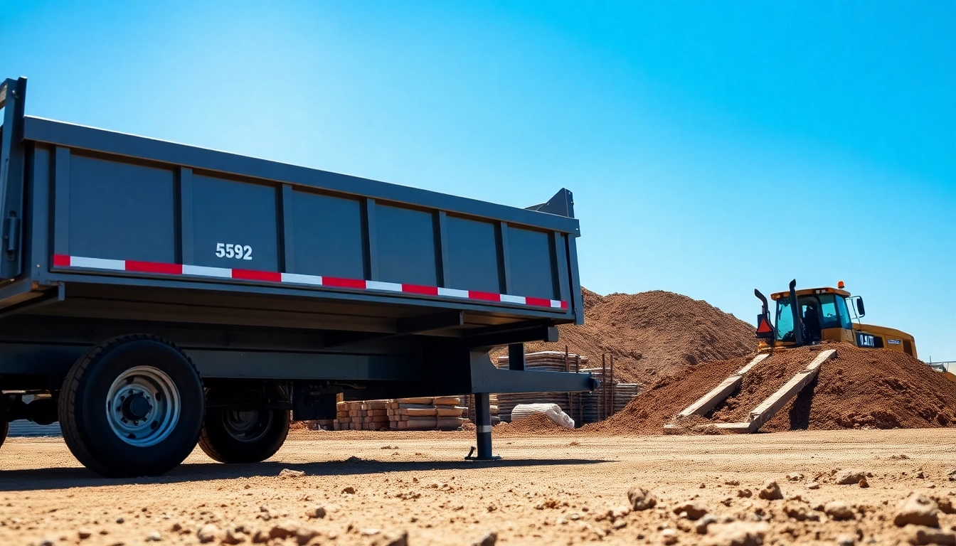 Hydraulic dump trailers for sale featuring a high-quality construction design showcased in an active site setting.