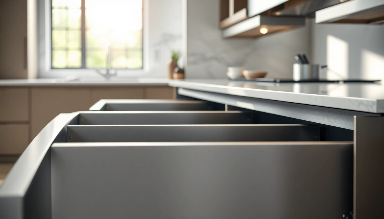 Metal Drawer System showcased in a modern kitchen, blending elegance and functionality.