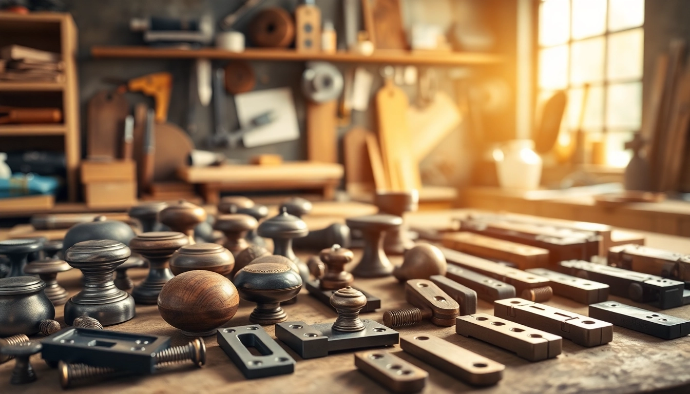 Furniture hardware manufacturers showcase premium components in a bright workshop setting.