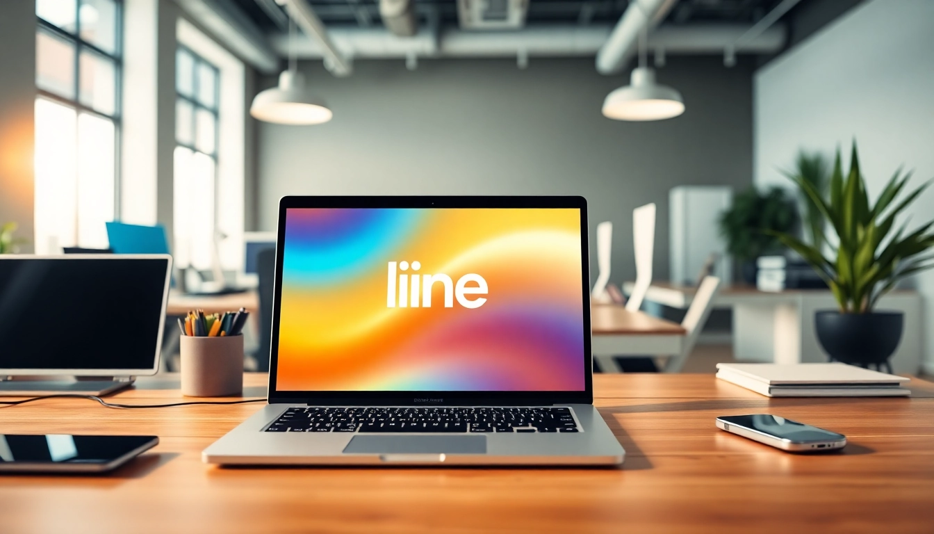 Download line電腦版官方下載 on a sleek laptop in a modern workspace