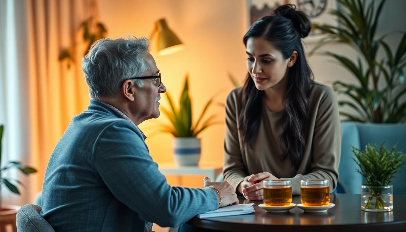 Helping an individual dealing with grief in a comforting therapy session.
