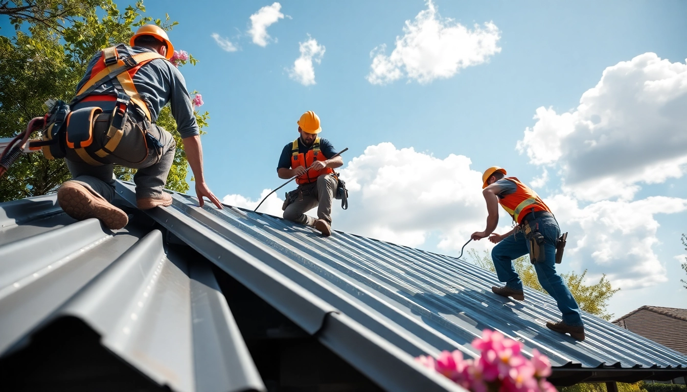 Efficient metal roofing installation Austin with professional workers applying new roof panels.