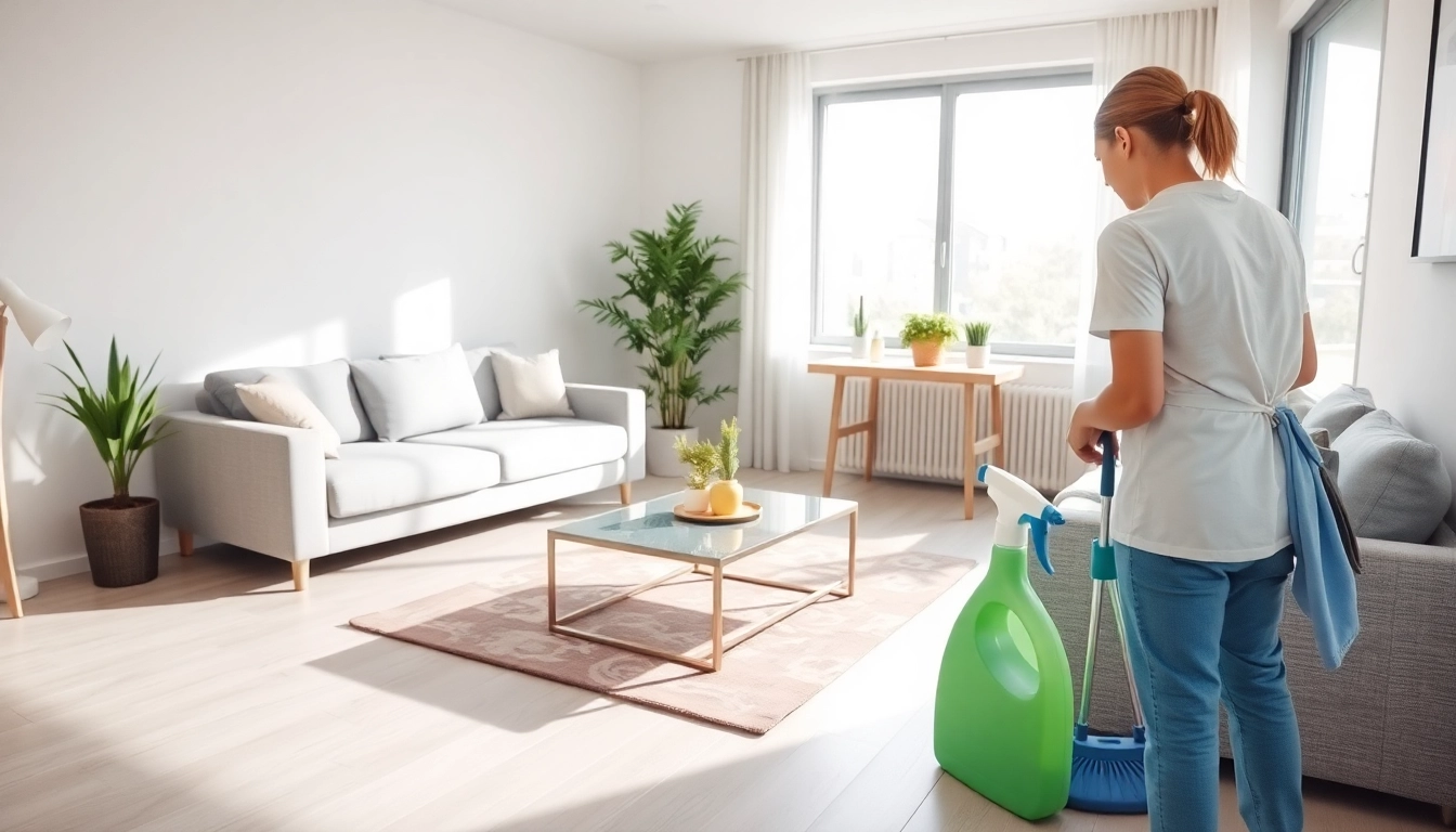 Experience top-quality bond cleaning Logan services with a professional cleaner in a spotless apartment setting.