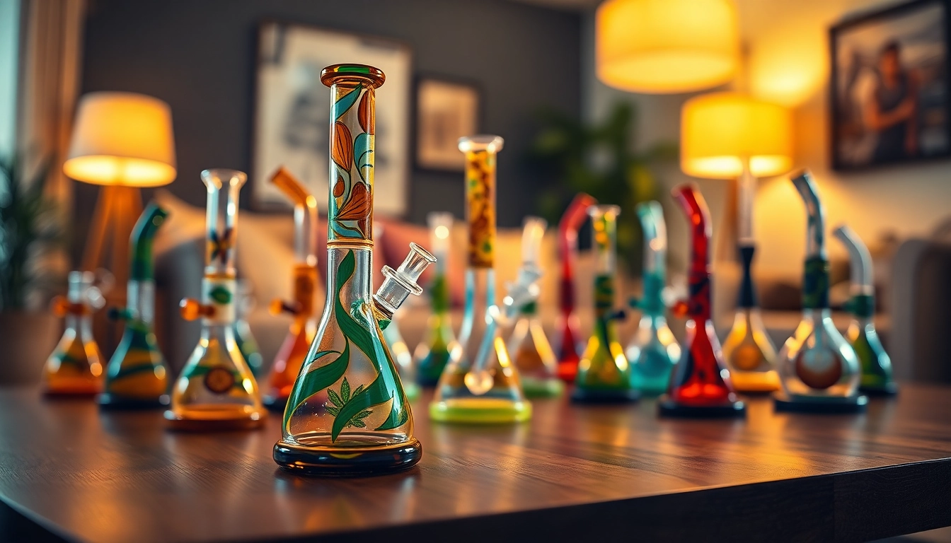 Explore Dab Rigs showcasing a stunning glass design on a warm wooden table.