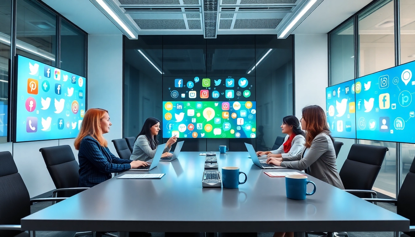 Engaging team members collaborating on edmonton social media marketing strategies in a modern office.