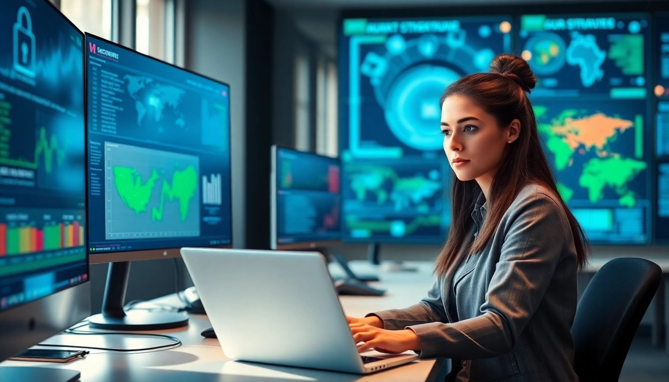 Die Analyse von cybersecurity-Metriken durch eine Expertin in einem modernen Büro.