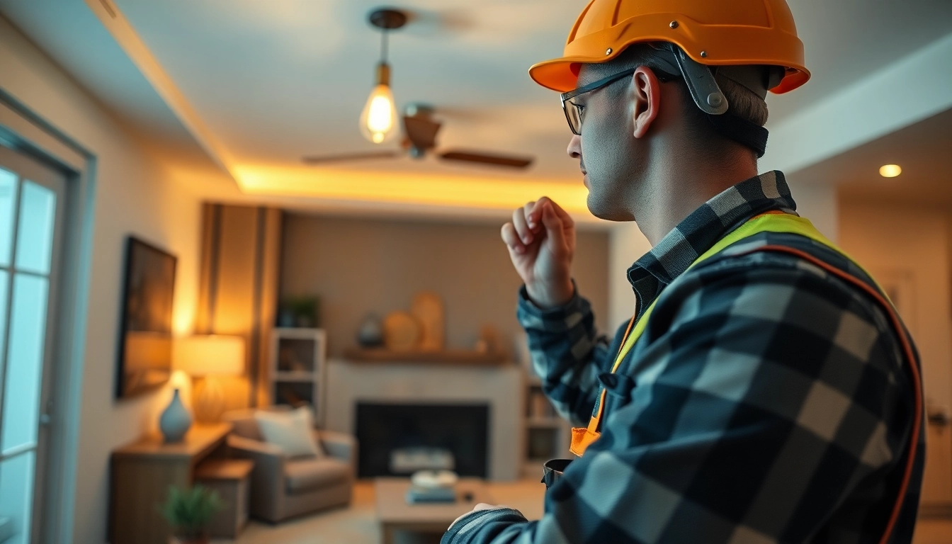 Experienced electrician conducting an electrical service installation in a home environment.