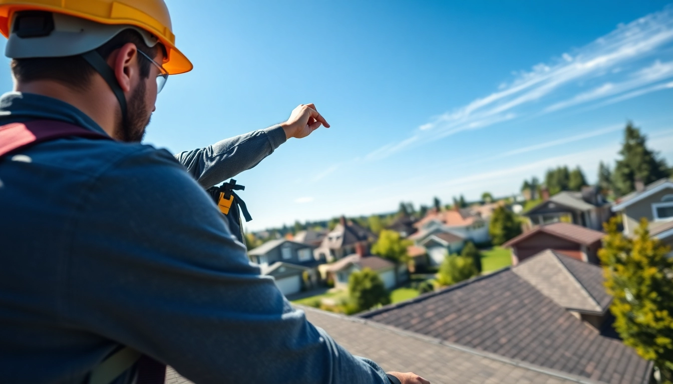 Roof Repair Vancouver Wa service in action with a roofer inspecting a residential roof.