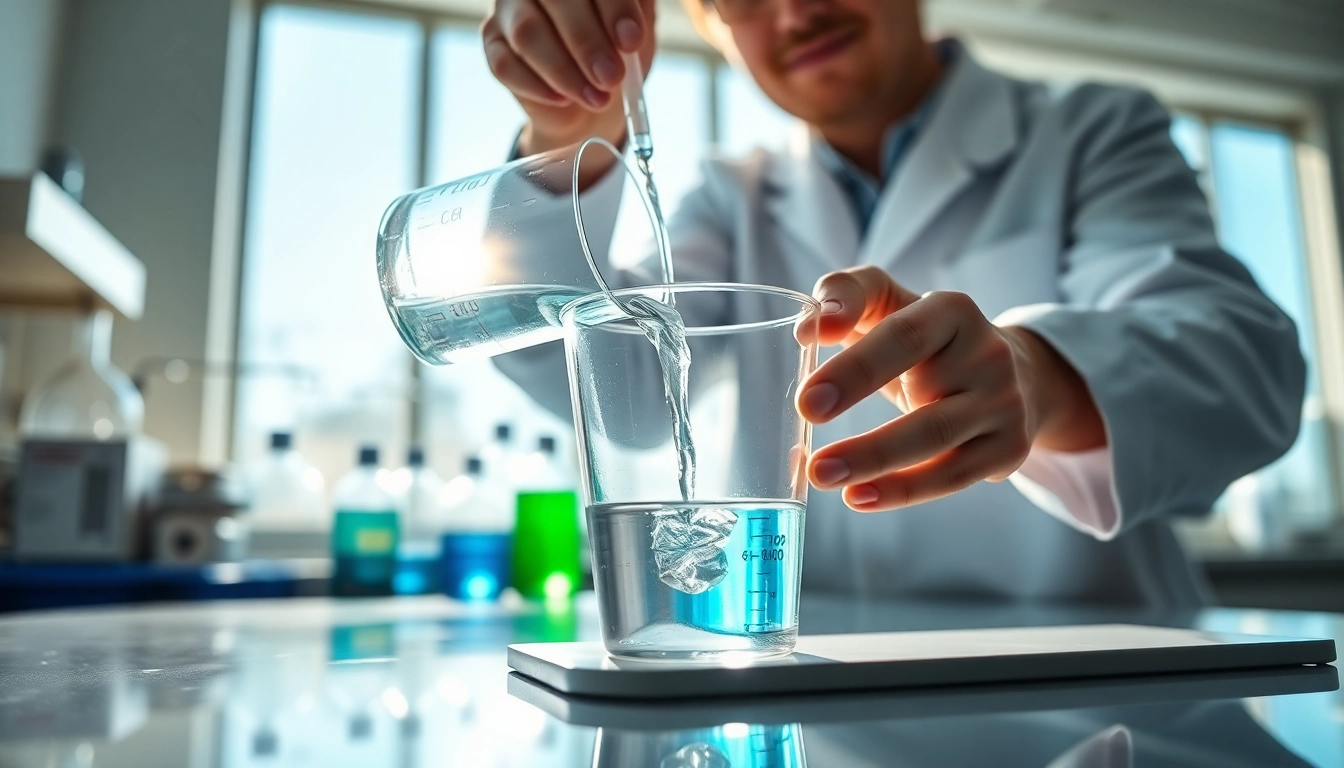 Mixing high-quality infusion resins in a clean, professional laboratory setting.