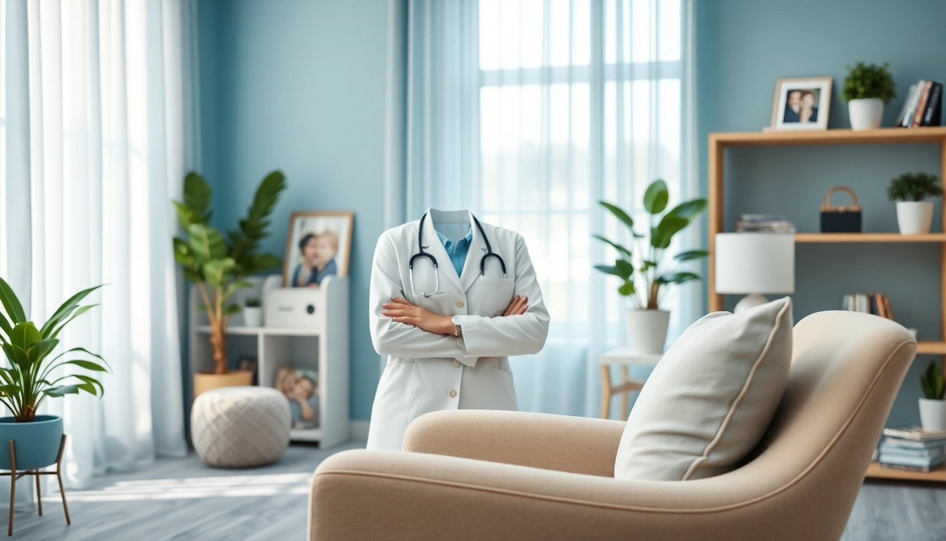 An attachment theory specialist engaging with a client in a serene therapy office.