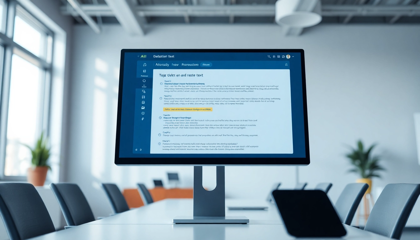 Analyze text with an advanced ai detector in a modern office setting.