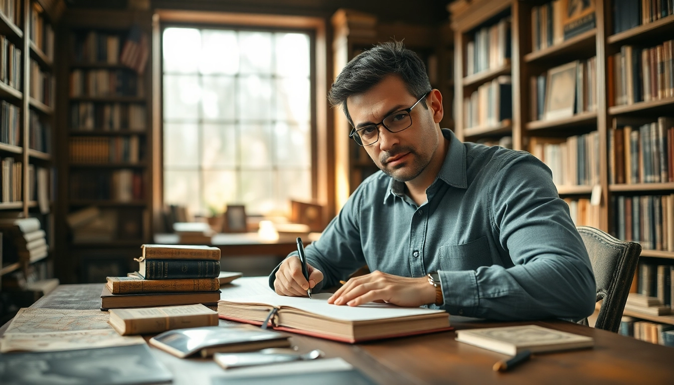 Capture the essence of Manny Sousa at https://www.mannysousabooks.com, writing introspectively in a cozy library.