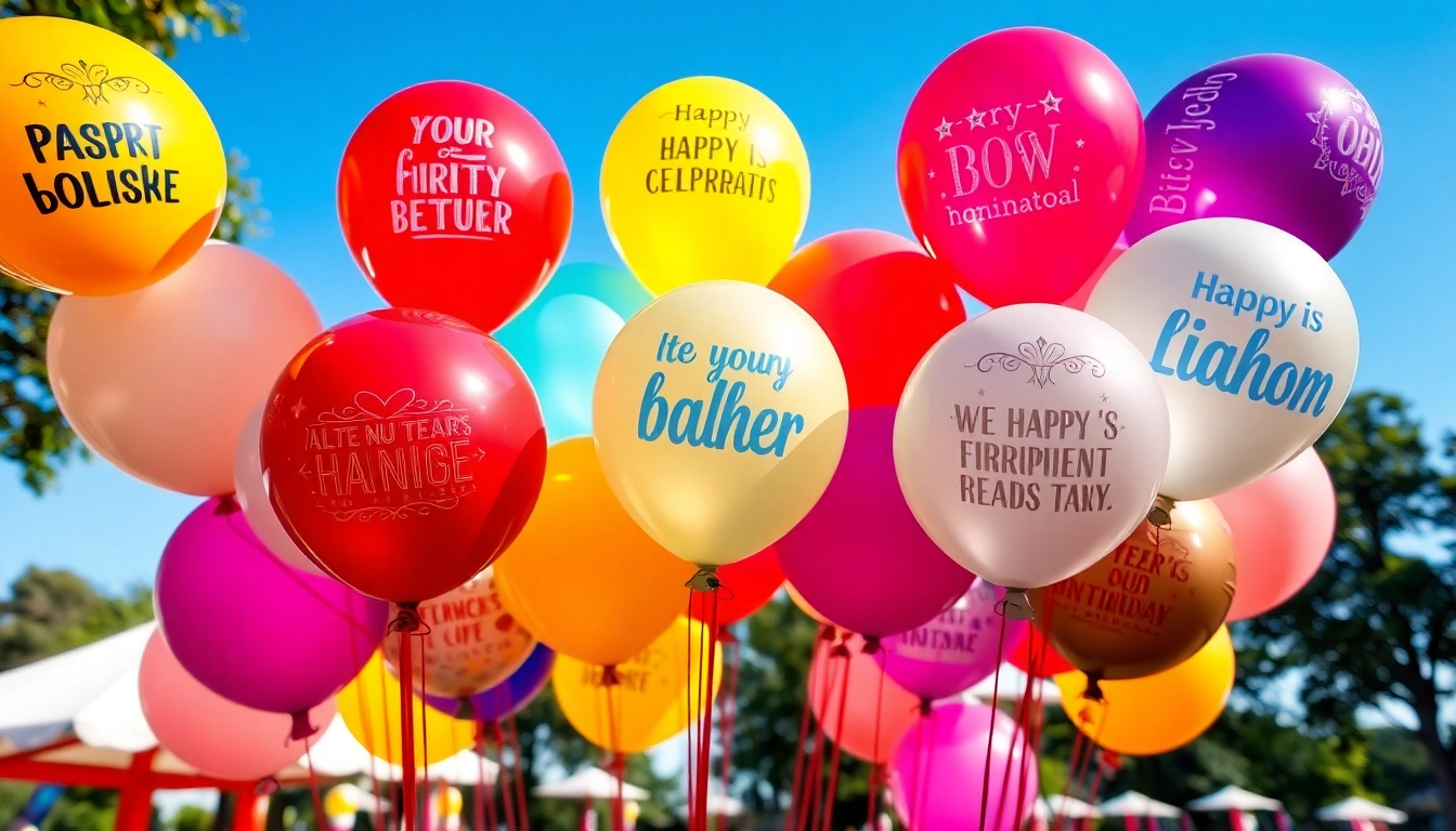 Engaging view of vibrant printed balloons at a celebration showcasing colorful designs.