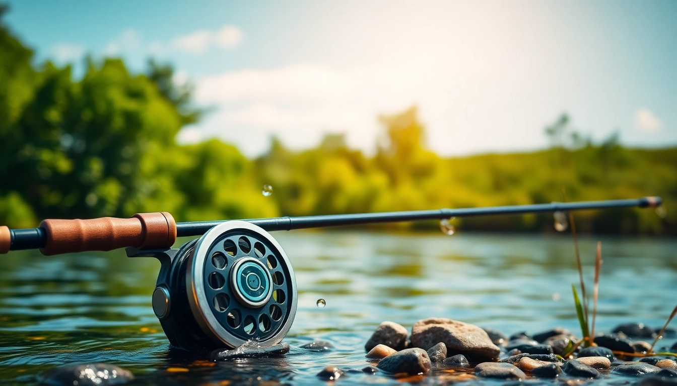 Catch fish with this fly fishing combo resting beautifully by a tranquil river.