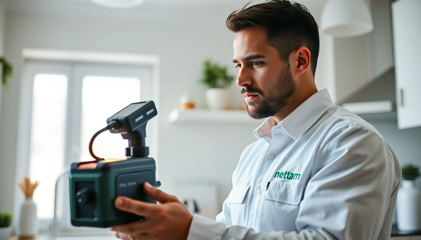 Pest control Sydney technician expertly treating a residential kitchen for pest infestation.