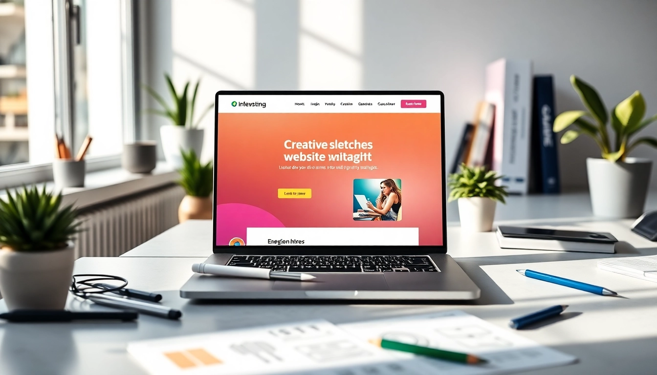 Craft an eye-catching website design on a modern desk with creative tools and a laptop.