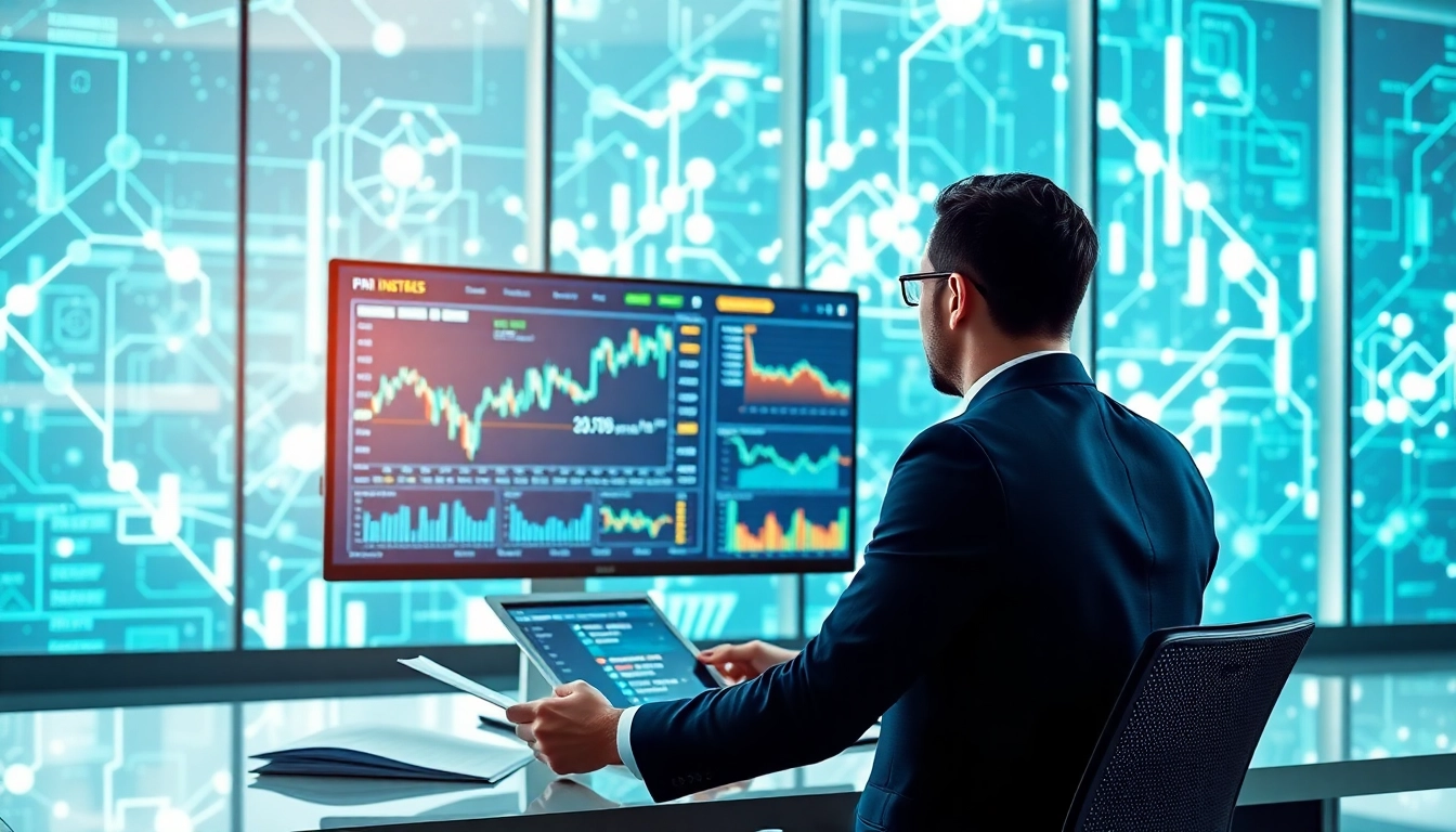 Analyze artificial intelligence stock picks with a data-driven professional in a modern office.