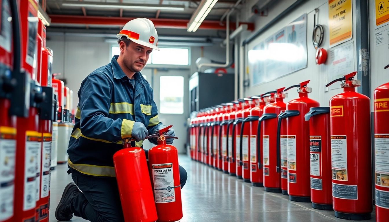Expert fire extinguisher servicing Birmingham professional inspecting equipment in a safe environment.