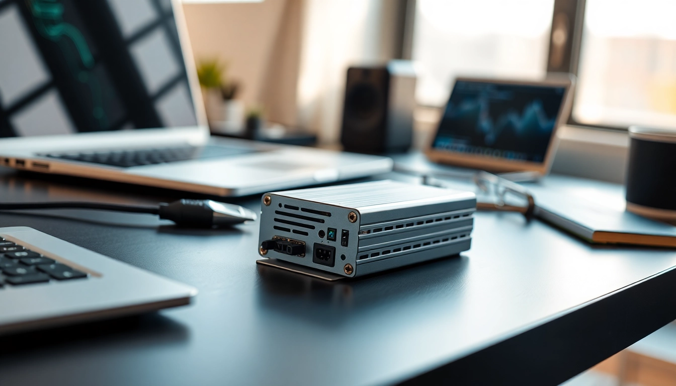Showcasing the starlink mini 12v power supply in a professional workspace with modern tech.