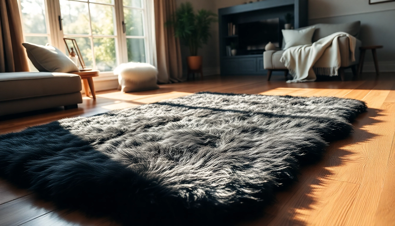 Transform your space with a luxurious black sheepskin rug, enhancing comfort and style in your home.