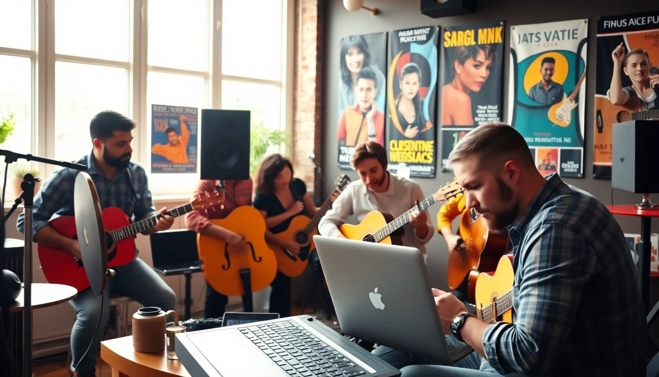Creative team collaborating in a studio exemplifying the best music pr company dynamics.