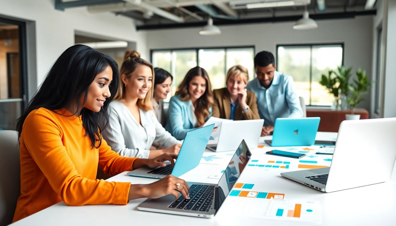 Kansas City web design company team collaborating in a bright modern workspace.