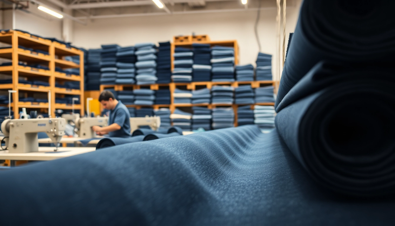 jeans cloth manufacturers working on premium denim fabric in a vibrant workshop