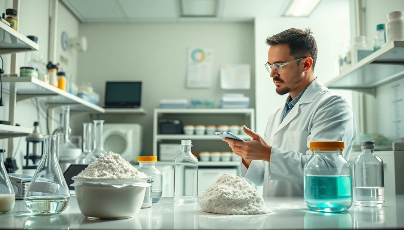 Scientist analyzing cellulose ethers in a bright, modern laboratory setting.