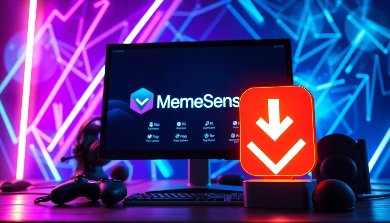 Download MemeSense CS2 software from a high-tech gaming setup featuring modern accessories.
