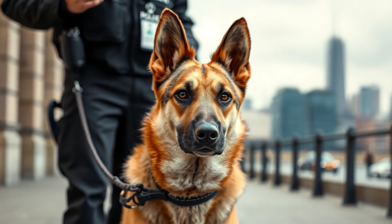 Security Dog Services Liverpool demonstrating a trained dog ready for action in an urban environment.