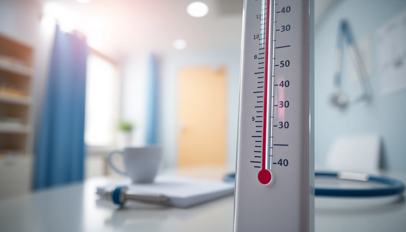 Monitor high temp with a thermometer in a professional healthcare setting.