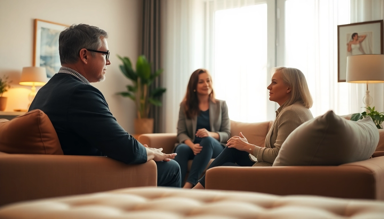 Engaging counselling session offering support in a serene office setting.