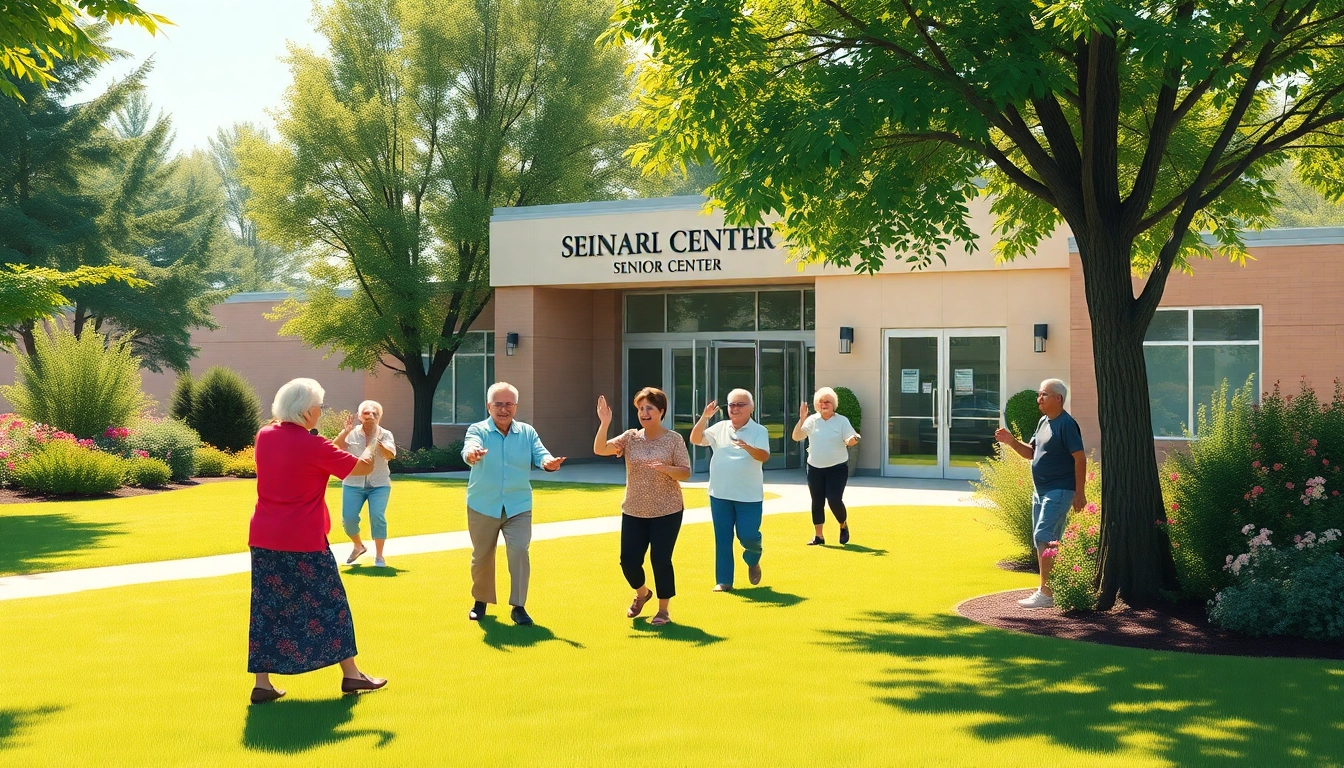 Seniors enjoying activities at Howard Lieburn Senior Center in a vibrant outdoor setting.