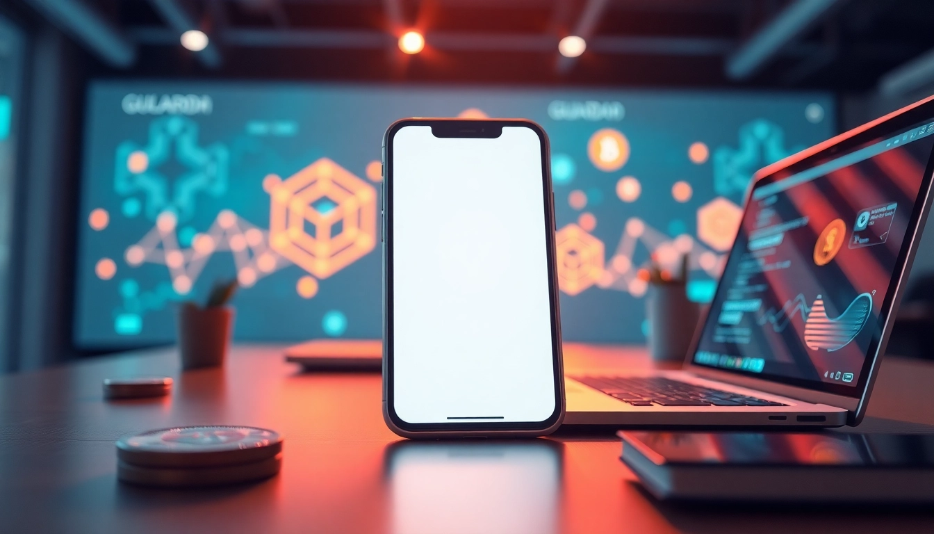 Showcasing the guarda wallet app interface with a sleek design on a smartphone.