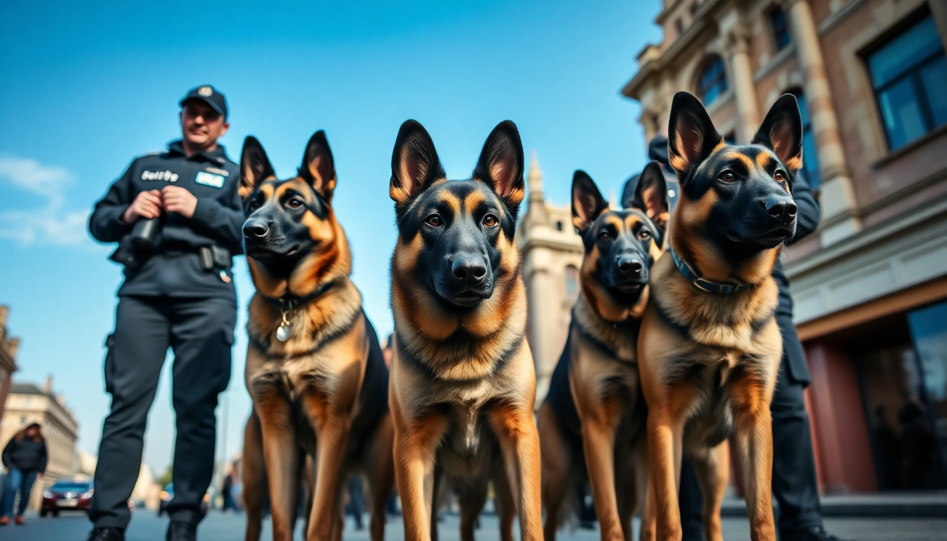 Security Dog Services Liverpool providing protection while patrolling a city area in Liverpool.