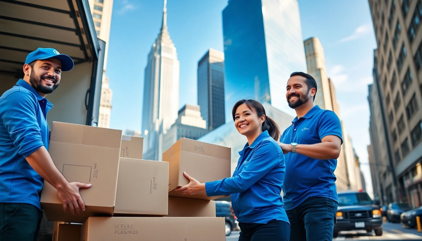 Best movers nyc loading a truck with boxes on a bustling city street