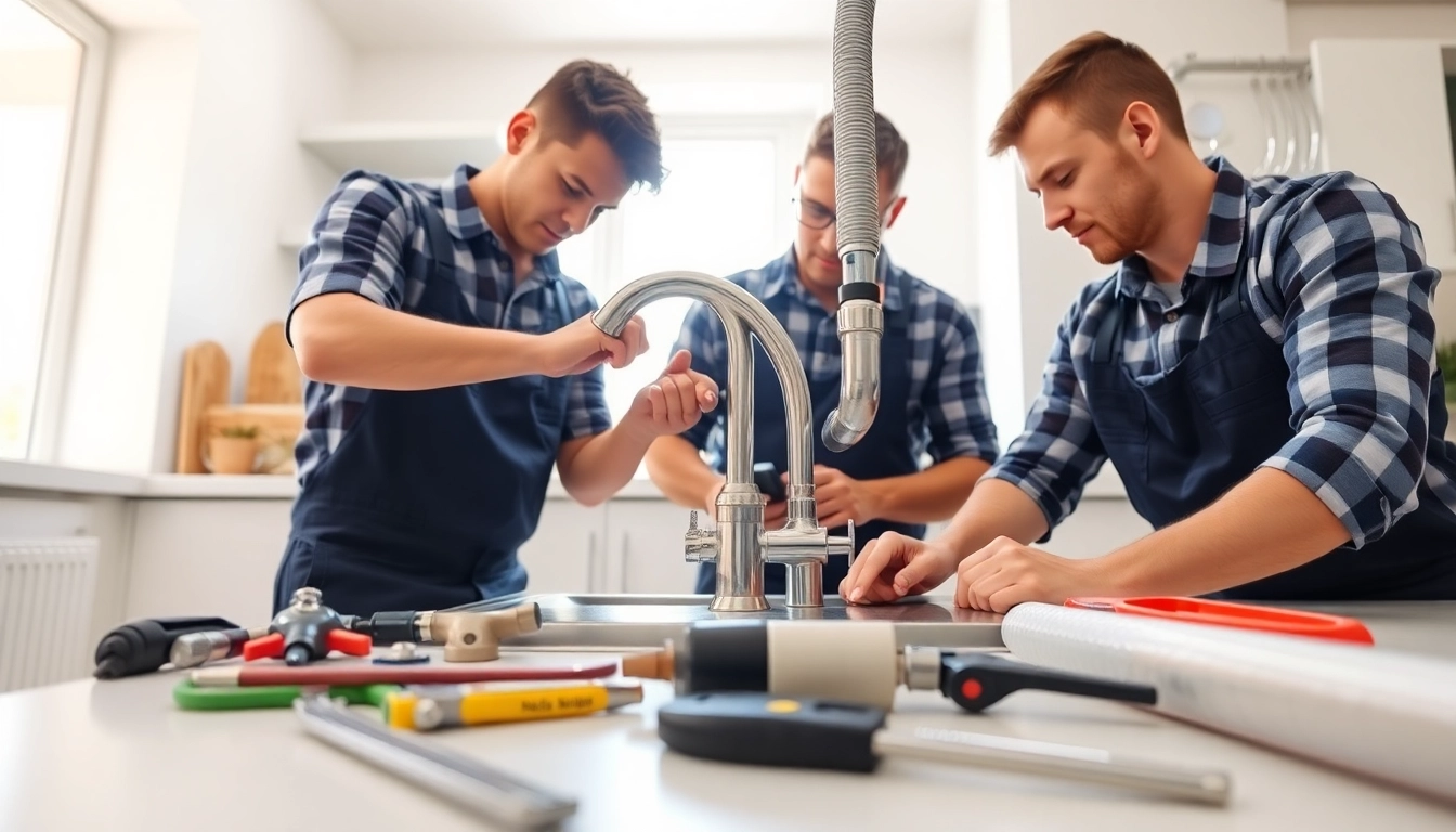 Experienced plumbers in Bristol servicing a modern kitchen sink, showcasing professionalism and expertise.