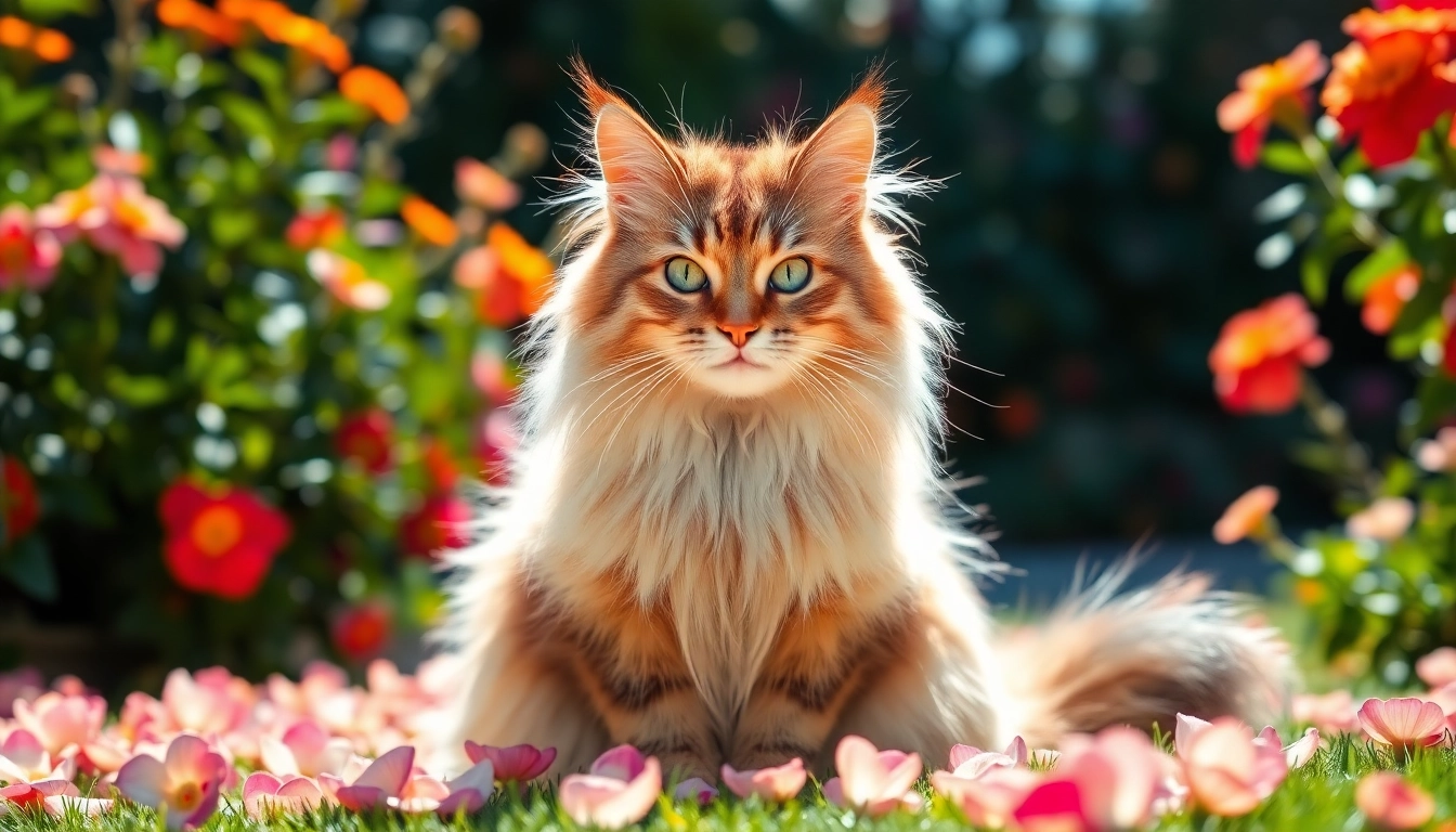 Maine Coon cats for sale Sacramento highlighted in a peaceful garden setting, showcasing their regal beauty.