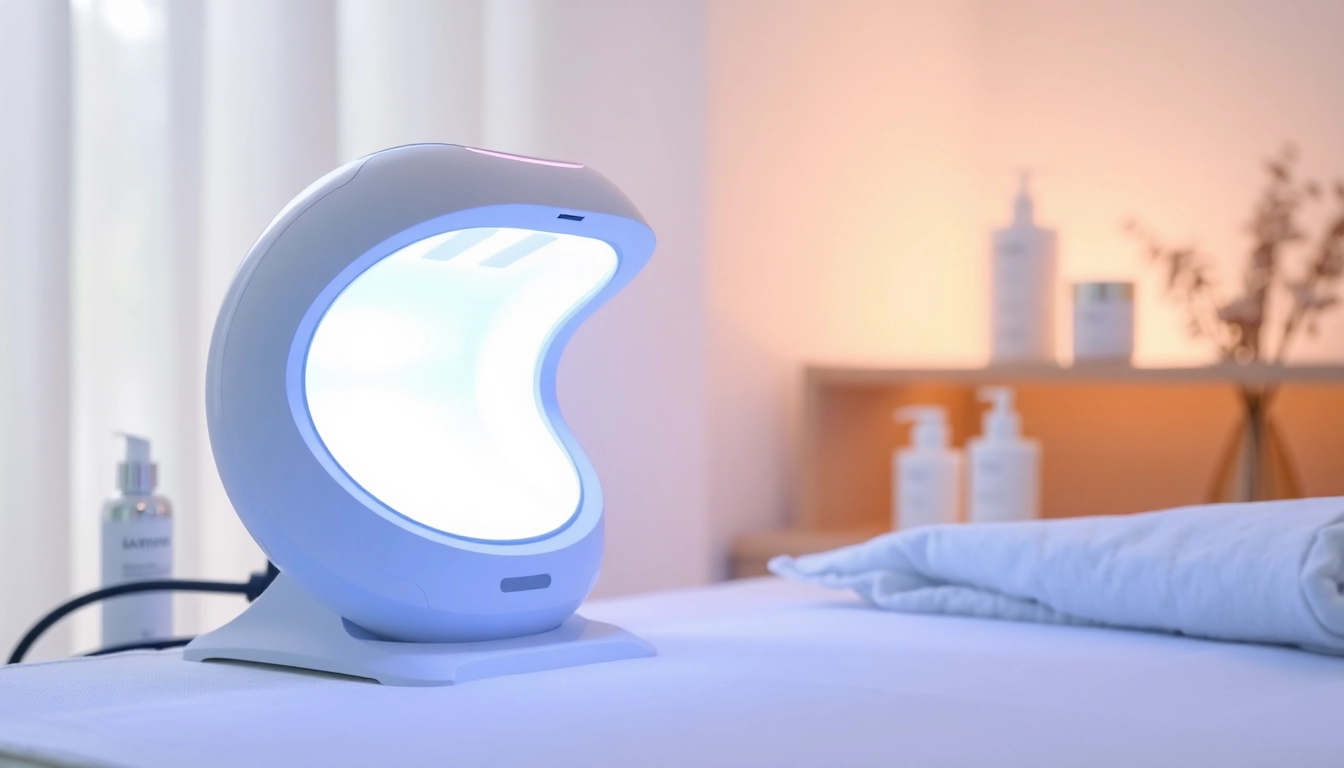 Applying the md quasar device for effective skin therapy in a serene setting.