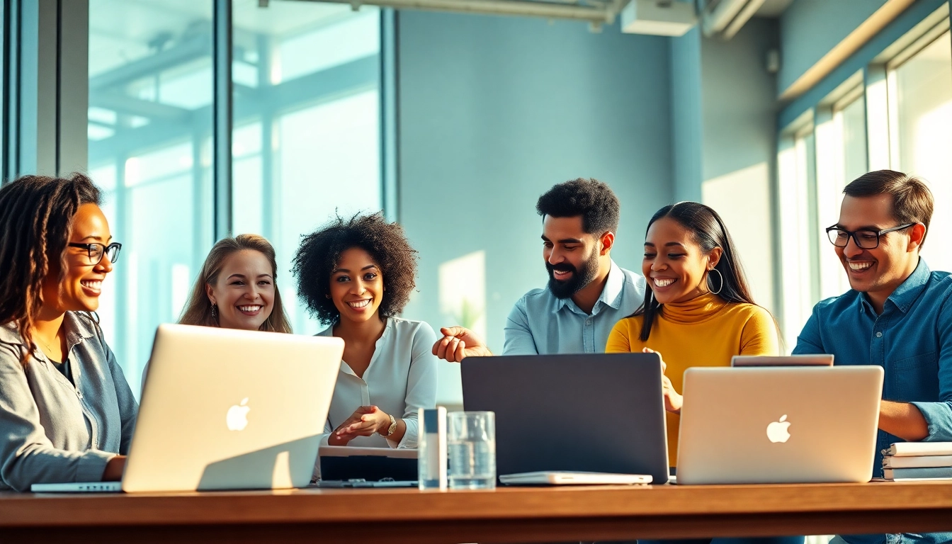 A diverse team collaborating on strategies for amazon wholesale in a bright office environment.