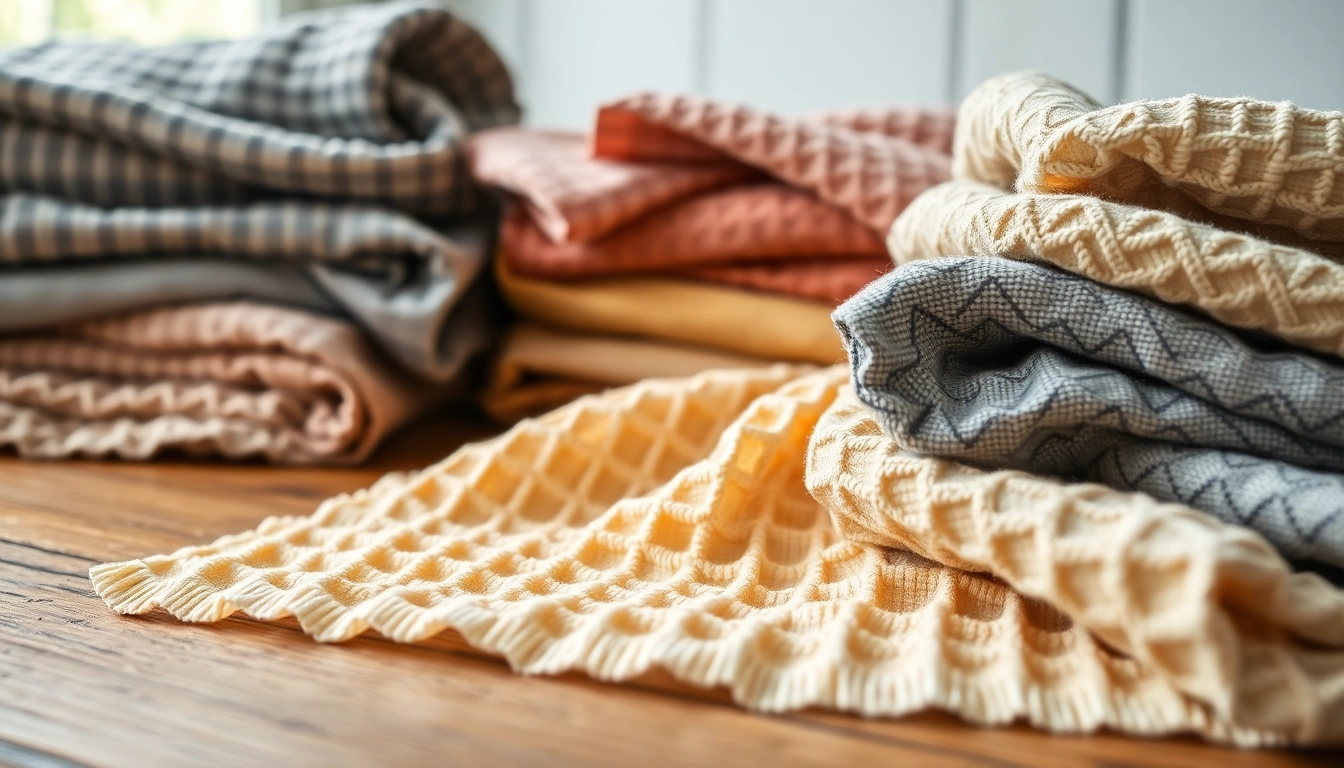 Wafelkatoen stoffen in verschillende kleuren en texturen prachtig gepresenteerd.